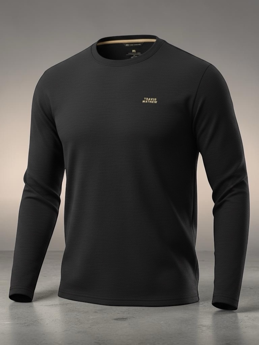 Travis Mathew Black Long Sleeve Crewneck with Subtle Logo